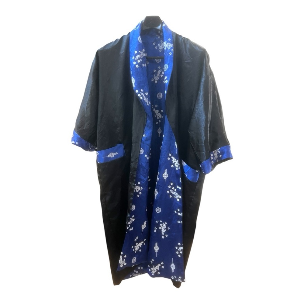 Herren Satin Kimono Black and blue with embroidered design